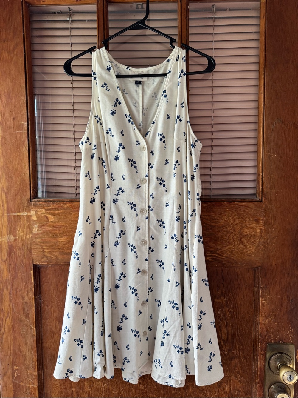 Universal Thread Cream Dress with Navy Floral Print